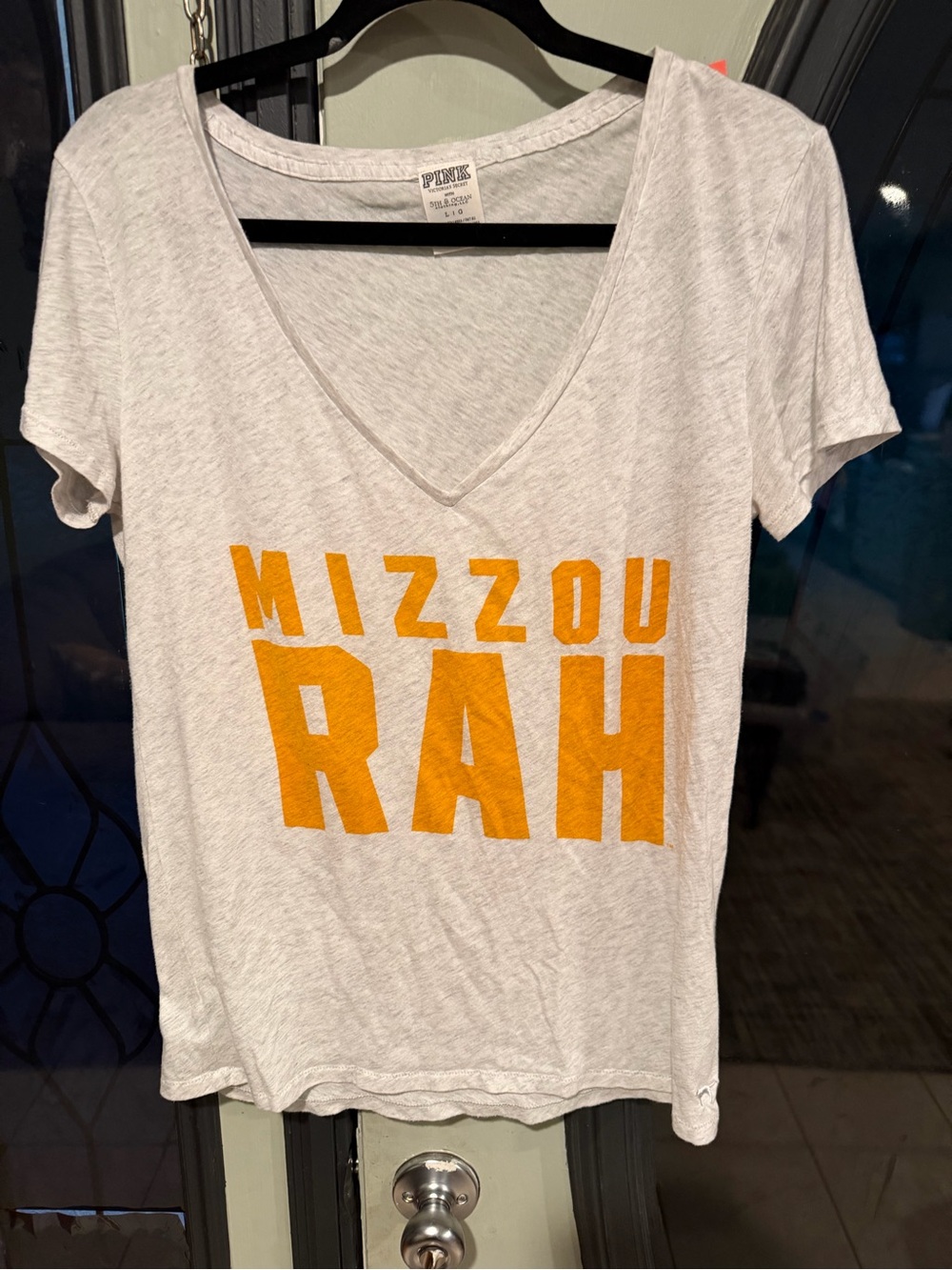 PINK Victoria's Secret Heather Gray V-neck Tee with Black Trim